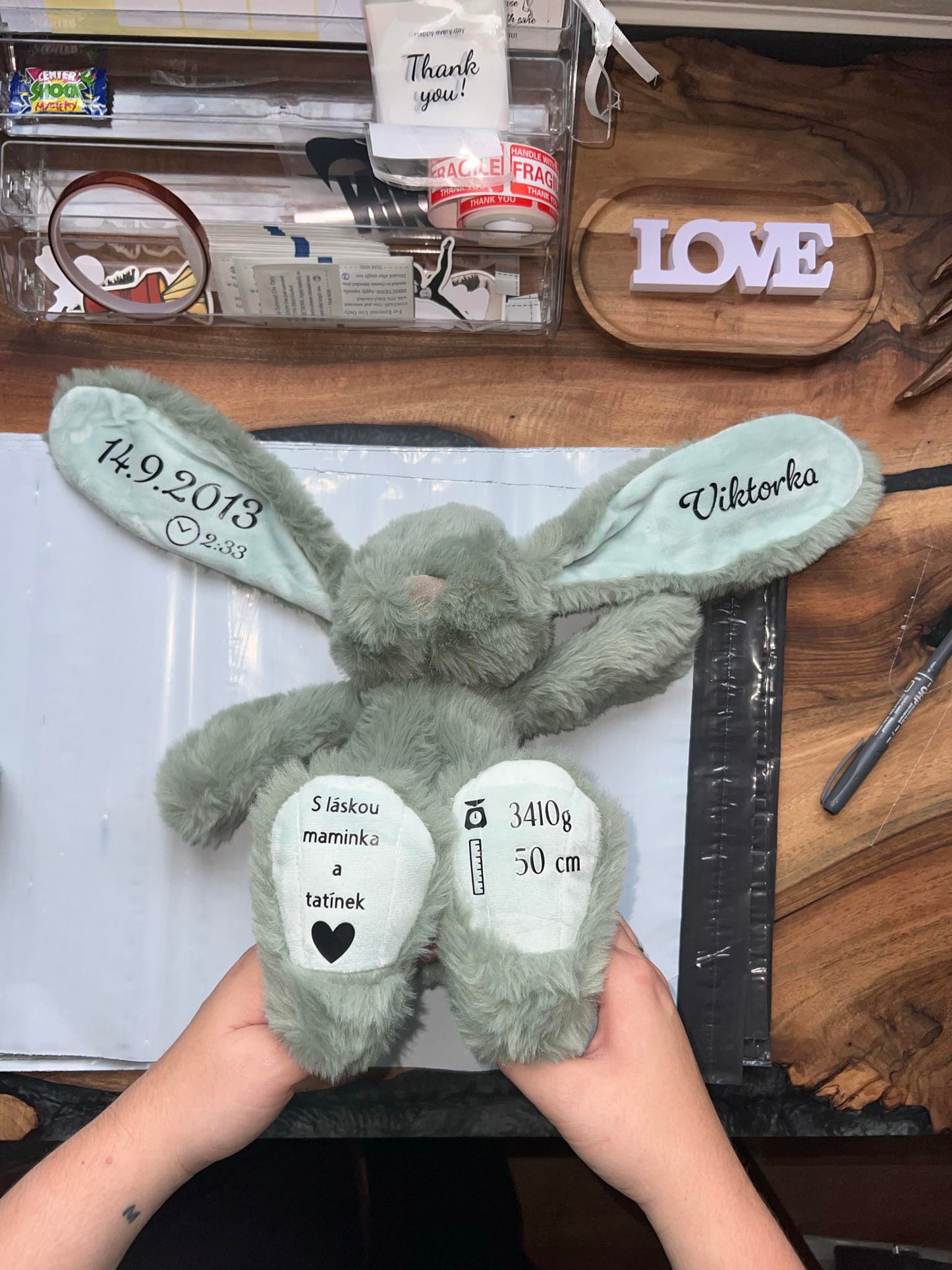 Zelený personalizovaný zajíček